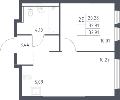 2-комн., 32.9 м², 14/17 этаж, ЖК «Пригород Лесное»