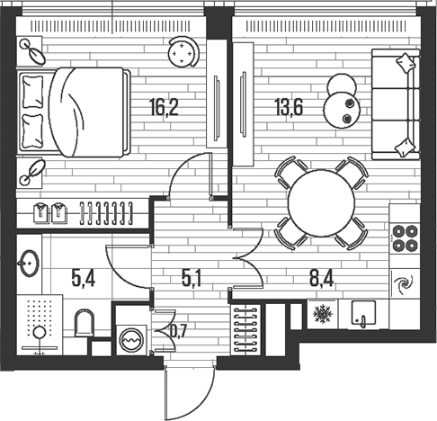 2-комн., 49.4 м², 34/47 этаж, ЖК «HIGH LIFE»