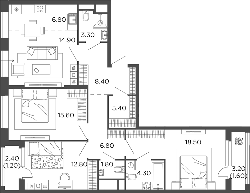4+ комнаты, 96.6 м², 11/12 этаж, ЖК «Филатов Луг»
