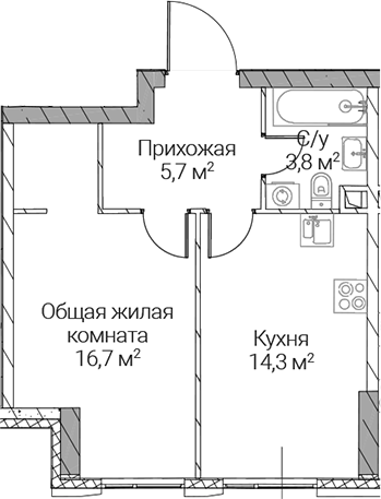 1-комн., 40.5 м², 5/51 этаж, ЖК «СЕЗАР СИЛИКА»
