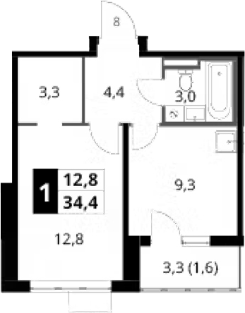1-комн., 32.8 м², 11/24 этаж, ЖК «1-й Донской»
