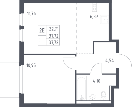 2-комн., 37.72 м², 10/17 этаж, ЖК «Пригород Лесное»