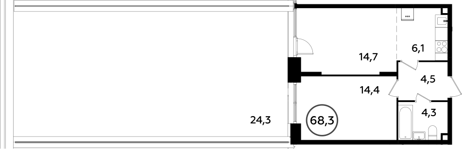 2-комн., 44 м², 2/16 этаж, ЖК «Прокшино»