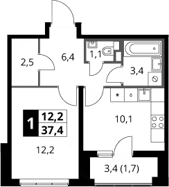 1-комн., 35.7 м², 2/14 этаж, ЖК «1-й Химкинский»