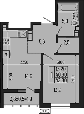 2-комн. квартира, 40.9 м² в ЖК Звезды — фото 2