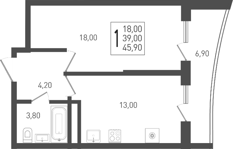 1-комн. квартира, 39 м² в ЖК ЖК «Кубанская Крепость» — фото 3