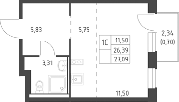 Студия, 26.39 м², 4/17 этаж, ЖК «Горки Парк»