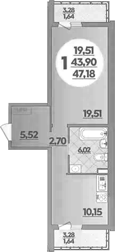 Продается 1-комн. квартира, 43.9 м²