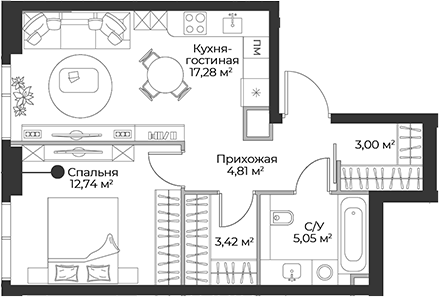 2-комн., 46.3 м², 10/27 этаж, ЖК «Гранд Фили»