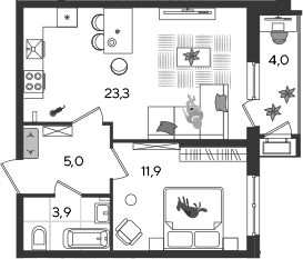 2-комн. квартира, 44.1 м² в ЖК Рекорд — фото 3