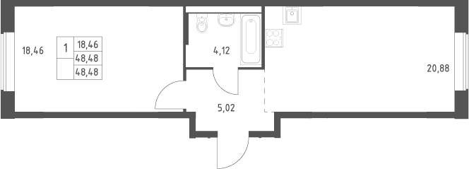 2-комн., 48.48 м², 2/12 этаж, ЖК «Большое Юрлово»