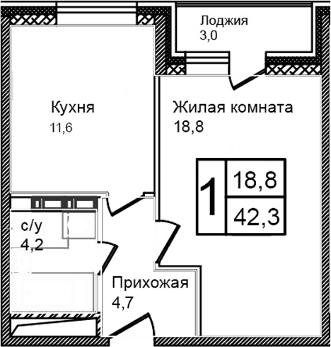 1-комн., 39.3 м², 7/12 этаж, ЖК «Троицкий»