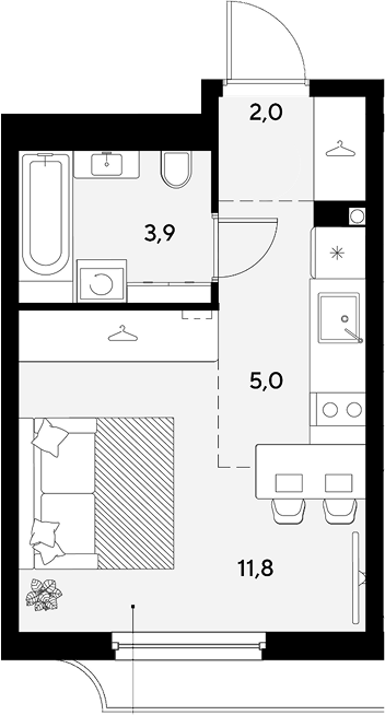Студия, 22.7 м², 2/9 этаж, ЖК «Грейд»