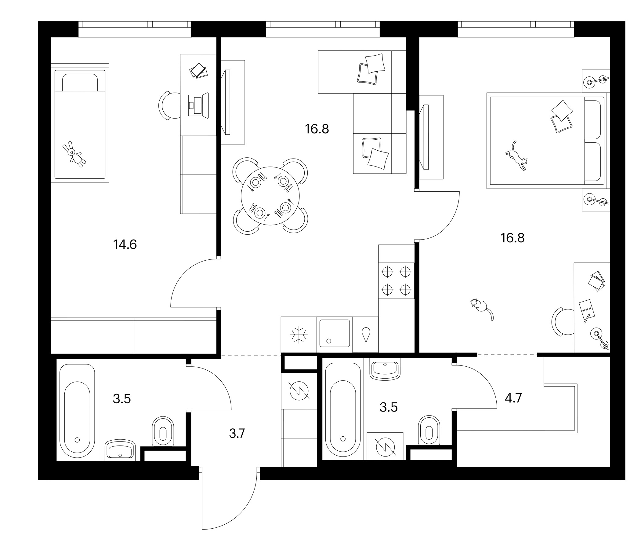 2-комн., 63.6 м², 21/21 этаж, ЖК «Зеленый парк»