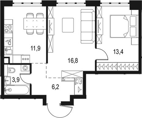 2-комн., 52.2 м², 32/50 этаж, ЖК «Левел Южнопортовая»