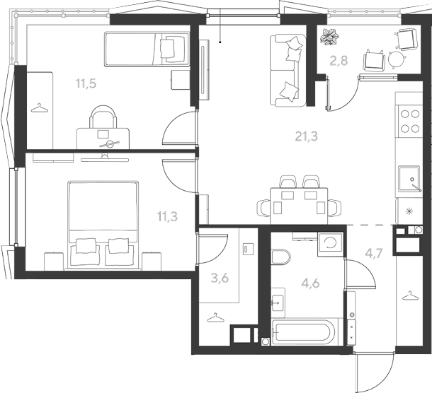 Продается 2-комн. квартира, 57 м²