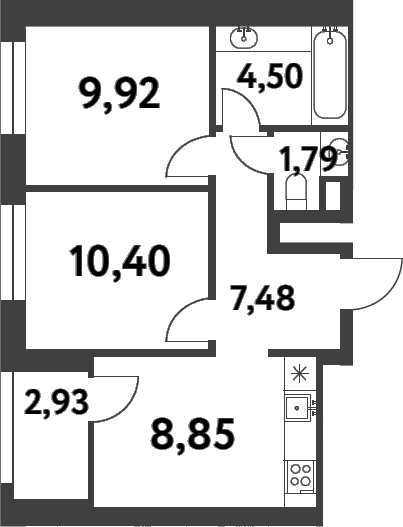2-комн., 45.55 м², 12/16 этаж, ЖК «Смарт Гарден»