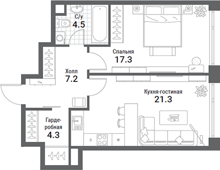 2-комн., 54.6 м², 27/35 этаж, ЖК «Нагатино Ай-Лэнд»