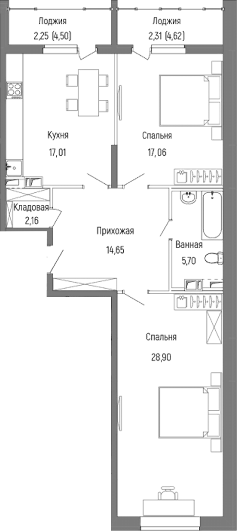 2-комн., 85.48 м², 5/9 этаж, ЖК «Рига Хиллс»