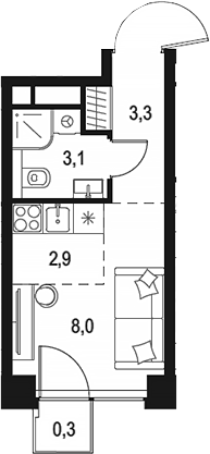 Студия, 17.3 м², 9/64 этаж, ЖК «Левел Звенигородская»