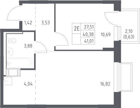 2-комн., 40.38 м², 11/17 этаж, ЖК «Томилино Парк»