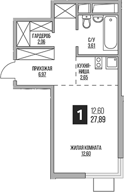 Студия, 27.89 м², 2/14 этаж, ЖК «Гранель Аникеевский»