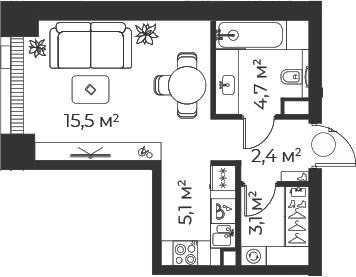Студия, 30.7 м², 27/71 этаж, ЖК «Веер»
