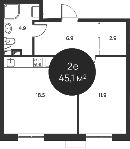 2-комн., 45.1 м², 1/3 этаж, ЖК «Павлово 3»