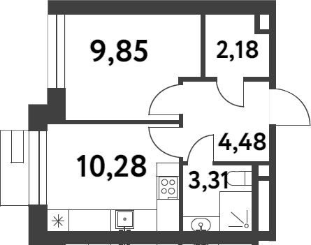 1-комн., 30.1 м², 7/16 этаж, ЖК «Смарт Гарден»