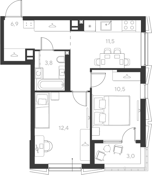 2-комн., 46.6 м², 6/9 этаж, ЖК «Ридз»