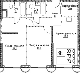 3-комн., 73 м², 14/29 этаж, ЖК «Наметкин Тауэр»