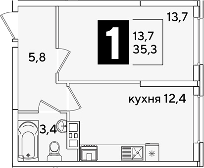 1-комн. квартира, 35.3 м² в ЖК Самолет — фото 2