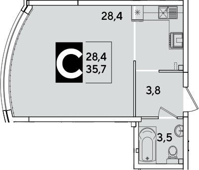 Студия квартира, 35.7 м² в ЖК Самолет — фото 2