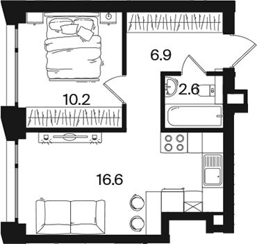 2-комн., 36.3 м², 26/26 этаж, ЖК «РАКУРС»