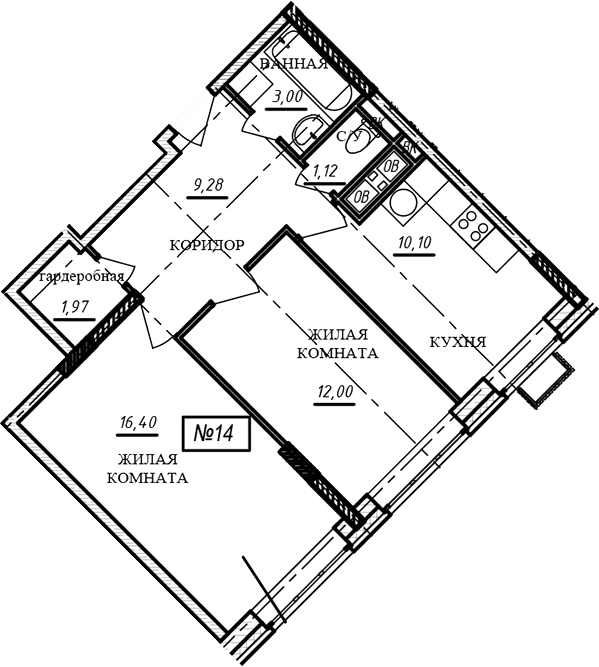 2-комн., 53.9 м², 4/16 этаж, ЖК «Краснофлотский»