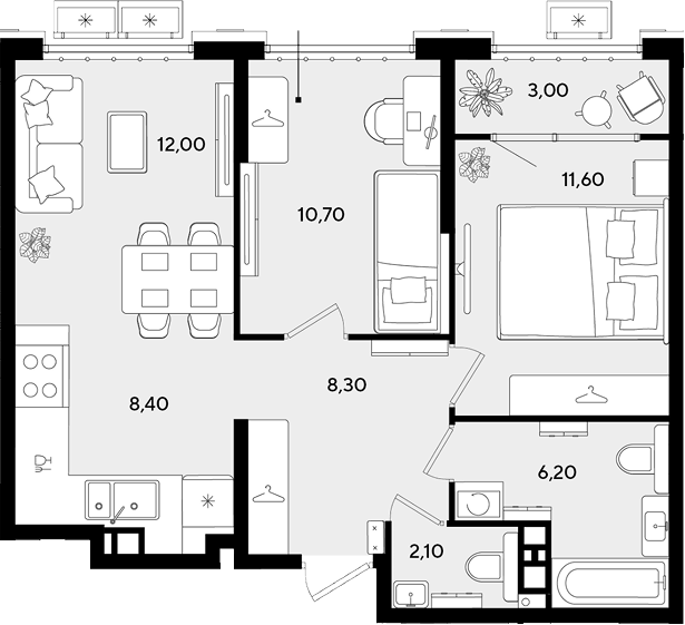 3-комн., 59.3 м², 8/9 этаж, ЖК «Порто-Ново»