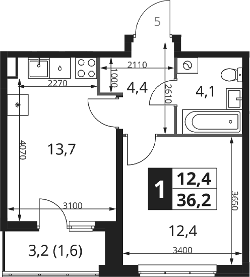 1-комн., 34.6 м², 2/17 этаж, ЖК «1-й Ясеневский»