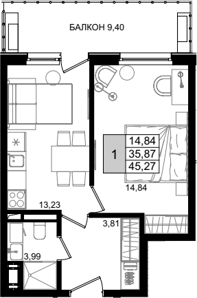 2-комн. квартира, 34.74 м² в ЖК IT гостиничный комплекс Корсаков — фото 2