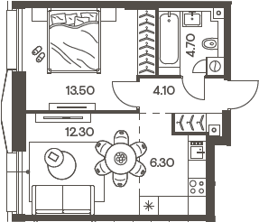 2-комн., 40.9 м², 30/33 этаж, ЖК «Инджой»