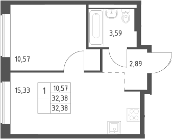 2-комн., 32.38 м², 2/12 этаж, ЖК «Большое Юрлово»