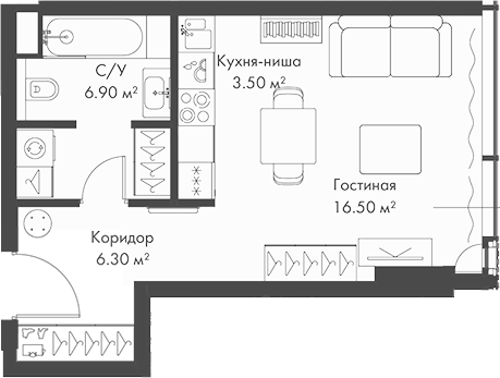 Студия, 33.2 м², 24/37 этаж, ЖК «Слава»