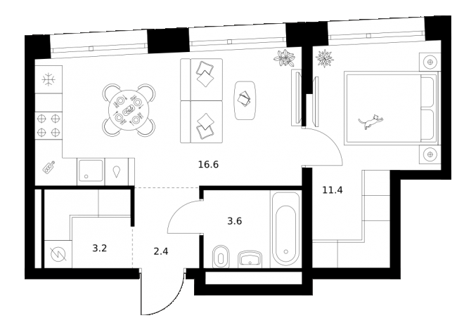 1-комн., 37.9 м², 30/30 этаж, ЖК «Строгино 360»