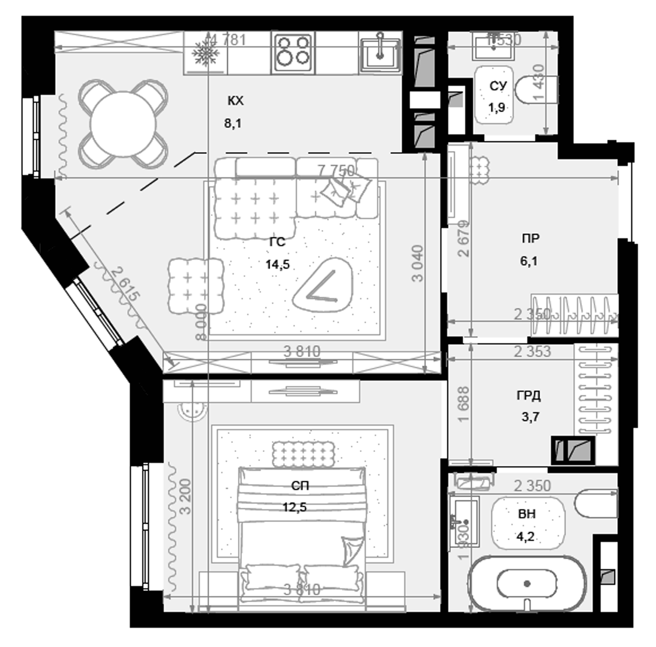 2-комн., 51 м², 18/21 этаж, ЖК «Новая Звезда»