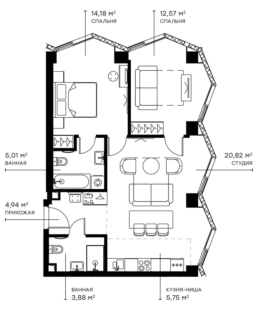 3-комн., 67.15 м², 33/49 этаж, ЖК «Симфония 34»