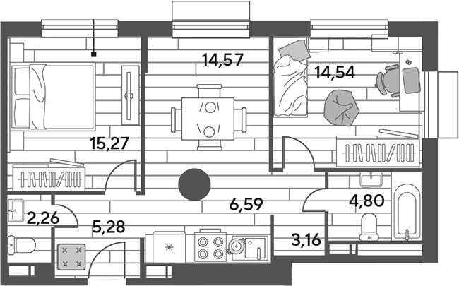 3-комн., 66.47 м², 11/12 этаж, ЖК «Публицист»