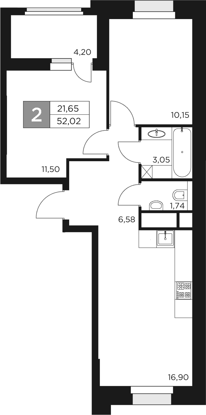 3-комн., 49.92 м², 7/17 этаж, ЖК «Восток 2»