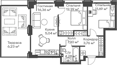 3-комн., 60.82 м², 2/15 этаж, ЖК «Сити Бэй»