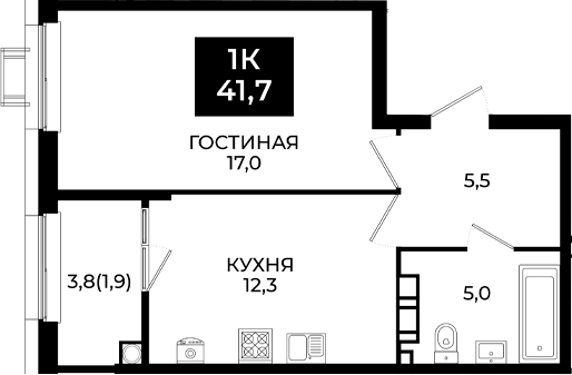 1-комн., 39.8 м², 11/24 этаж, ЖК «Первый. ГК ЮгСтройИнвест»