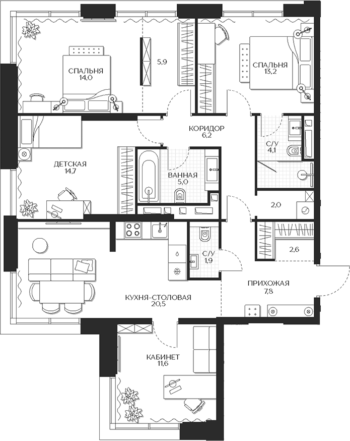 4+ комнаты, 109.5 м², 12/28 этаж, ЖК «Кутузов Сити»
