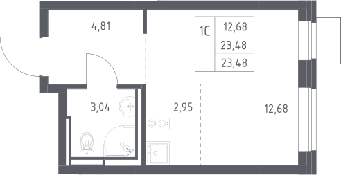 Студия, 23.48 м², 3/12 этаж, ЖК «Богдановский лес»